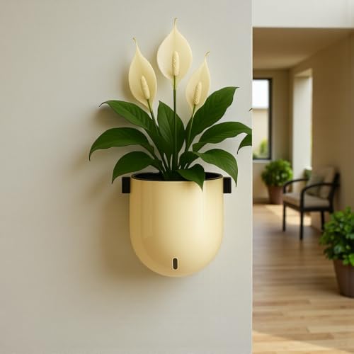 Image of Indian Discovery Self Watering Wall Hanging Planter|Hanging /Hooked Flower Pots for Home, Balcony, Terrace, Garden Decor Flower Pots(1 Pcs, Ivory, Sphere)|6 Inch UV-Resistant Plastic Plant Pots