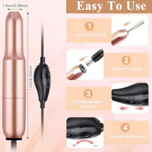 MAYCREATE® Electric Nail Drill File Professional Nail Drill Machine Kit Manicure Pedicure Tools Polishing Set with 6 Nail Drill Bits & Sanding Paper - Image 3