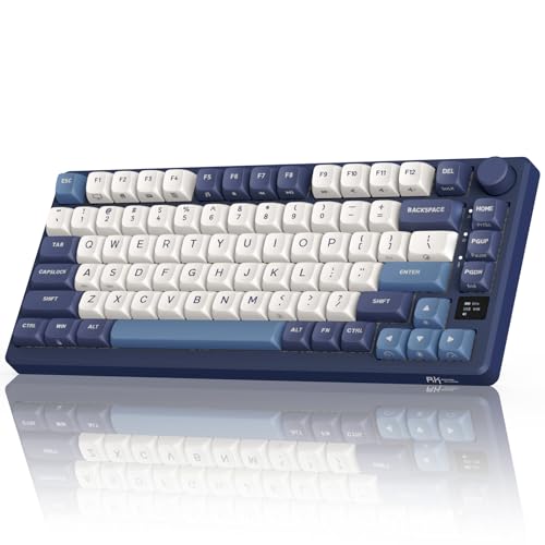 RK ROYAL KLUDGE M75 Wireless Mechanical Keyboard w/Screen and Volume Knob, 2.4G/USB-C/BT Gasket Mounted 75% Gaming Keyboard with 81 Keys, RGB Backlit Hot-Swap Creamy Switch, Blue