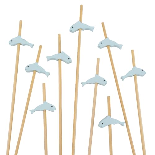 BambooMN 5.9" Decorative Fish Dolphin Cocktail Fruit Sandwich Bamboo Picks