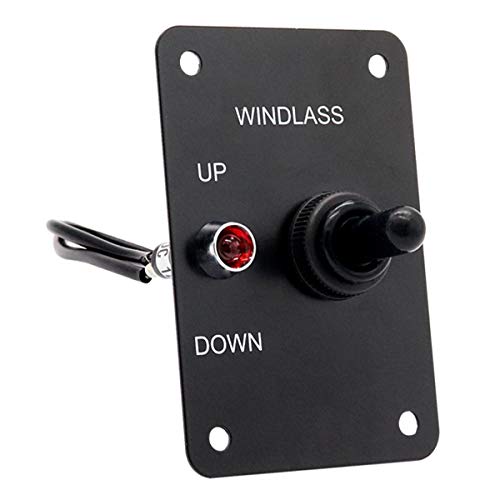 Eurobuy 12V 15A Anchor Windlass Up/Down Rocker Switch Panel, Marine Windlass Toggle Switches ON-Off-ON Control Panel with Red LED