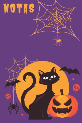 Cuaderno notas 108 páginas (rayas, libreta de notas, cuaderno de ideas): Halloween Gato Cuaderno de gato