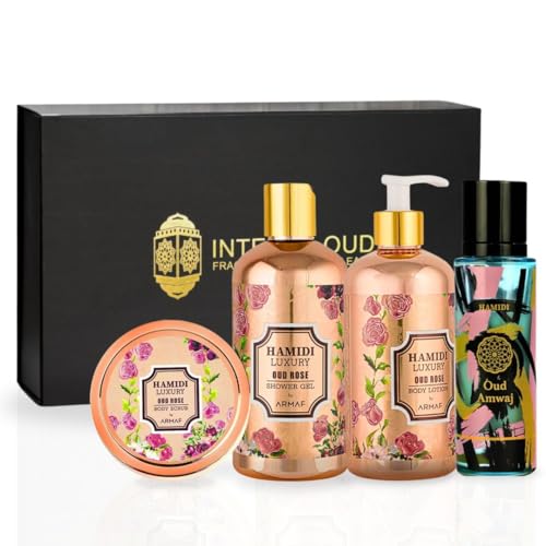 Hamidi 4PCS Luxury Oud Bath & Body Giftsets (16.9, Oud Rose Gift Set)