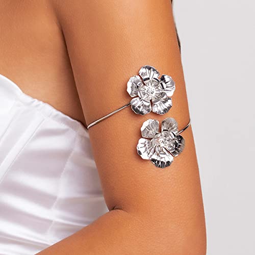 Bethynas Roman Flower Upper Open Armband Cuff Mental Rhinestone Bracelet Adjustable Arm Cuff Beach Wedding Prom Party Jewelry For Women And Girls (Silver) #TOP17