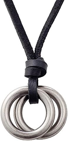 Amazon Strength レザー ネックレス ダブル リング ジュエリー ポーチ セット A8 革ひも 紐 アクセサリー ペンダント キーリング メンズ レディース ユニセックス リング ブラック 黒 ネックレス 通販