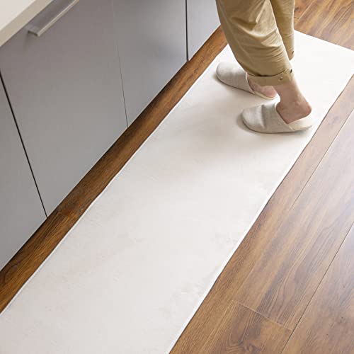 キッチンマット 洗える 台所マット 低反発 厚10㎜ 50×240㎝ 微はっ水 ホットカーペット対応 滑り止め付き フランネル さらフワ触感 低ホルム 遮音 もちもち 北欧 アイボリー