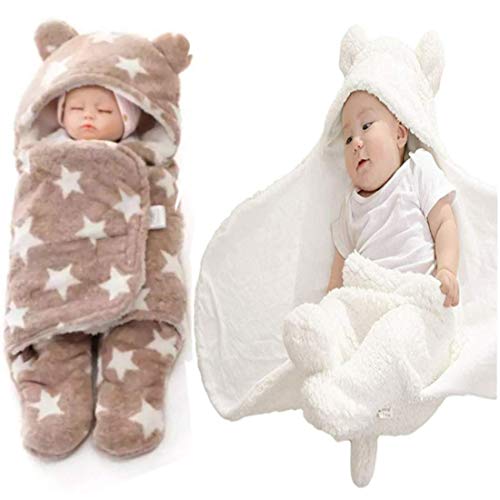 Image of BRANDONN Baby Blanket Newborn Gift Pack Swaddle Wrapper with Bear Hood, Ultra-Soft Premium Flannel Fabric, 0-9 Months, Length 68 cm x Width 68 cm