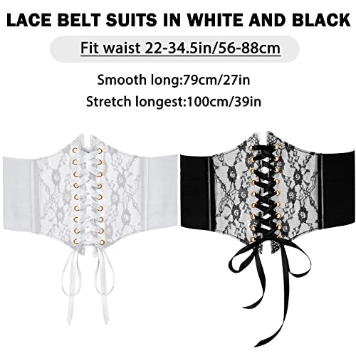 Newcotte 2 Pieces Vintage Wide Elastic Corset Waist Belts Women Lace Up Black Belt Waistband Party Club Prom Clothing Dress Belts Transparent Pvc Lace Crochet Petal Elastic Wide Belt For Dress Shirt #TOP2