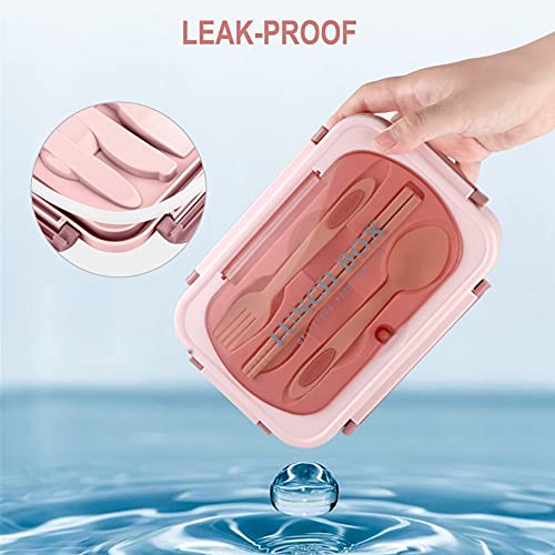 Natraprow Bento Box For Adult, 1200 Ml Lunch Containers For Adults, Leakproof Lunch Box With Utensils, Bpa Free, 3 Compartment Bento Box Microwave Safe, Pink #TOP2