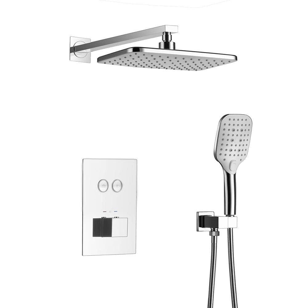 QUSYZD Concealed Thermostatic Shower Set Shower Head with Handheld Rainfall Shower Mixer Tap Mixer Shower System-Black -A,Chromespread,Chromespread