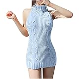 HGps8w Women Sexy Turtleneck Backless Sweater Japanese Anime Virgin Killer Cosplay Costumes Knit Jumper Vest Mini Dresses