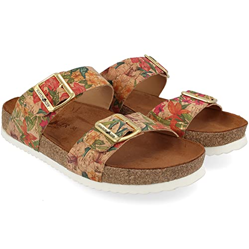 HAFLINGER Unisex Summer Genuine Leather Non-Slip Andrea Mule Sandals 819013, Cork Multi, 9 Women/7 Men