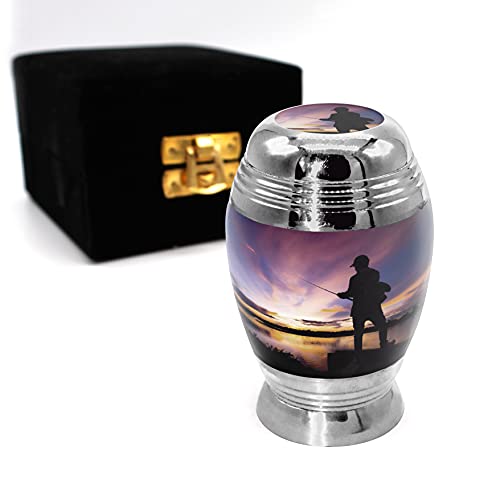 Commemorative Cremation Urns for Adult Ashes Men Fishing and Motorcycle (Gone Fishing, Small/Keepsake)