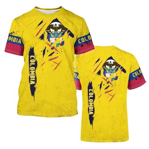 BJU Colombia Flag T-Shirt Flag Badge Graphic Tee 3D Printed Crewneck Short Sleeve Casual Top Unisex3