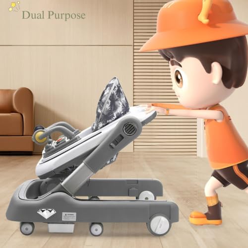 Image of Little Olive Baby Walker for Kids | Foldable & Adjustable Height Walker with Basketball Hoop, Interactive Activity Toy Bar, Comfortable Padded Seat & Smooth Wheels | Baby Walker for Boys & Girls (Grey)