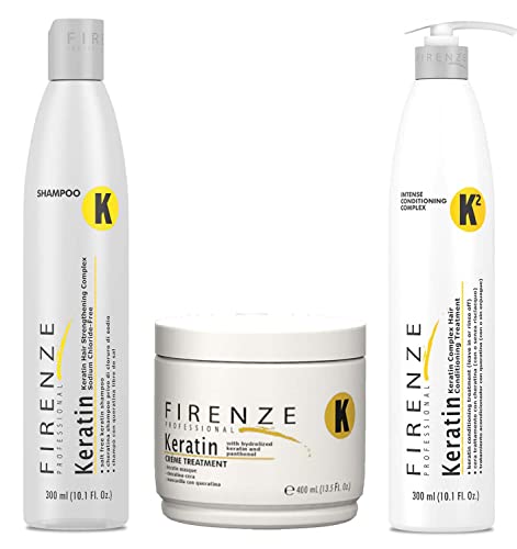Firenze Professional Keratin Care Bundle - Keratin Shampoo Intense Conditioner and Mask Treatment Pack with Free Red Gift Bag