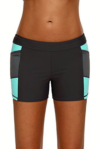 FreestyleMo Damen Schwimmen Badeshorts Bikinihose Mesh-Insert Strand Boardshorts Shorts Hotpants (Large, Schwarz-1) Cover