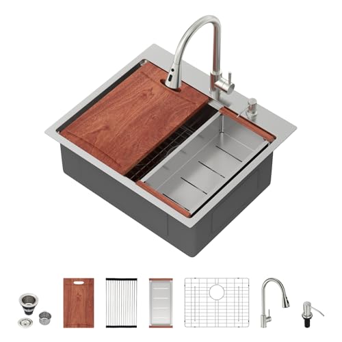 25 Drop In Workstation Kitchen Sink with Faucet