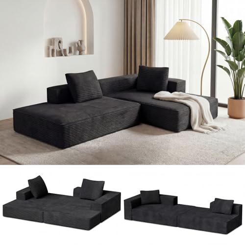 Image of Modular Sectional Sofa, Cloud Sectional Couch with Deep Seat, Modern L-Shape Sofa Couch with Chaise,Upholstered Boneless Couches for Living Room Bedroom (Black, Right Facing Chaise)