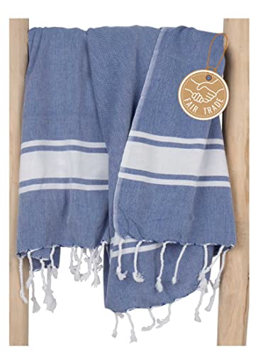 ZusenZomer Hamamtuch groß XXL - 100x200 SOL - Strandlaken Strandtuch XL Hammam Badetuch Saunatuch Tuch - 100% Baumwolle Oeko-Tex - Hochwertige Fair Trade Hamamtücher (100x200, Blau) Cover