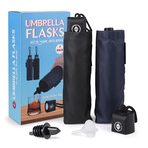 2 Pack Hidden Flask With Realistic Umbrella Look for Beach, Theme Parks, Sports Events - 28oz Large Capacity Plastic Flask for Adults to Hidden Alcohol Secretly (Includes Funnel and Spout)