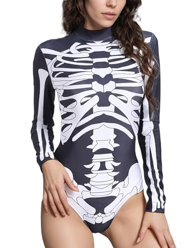 ST.Manrdy Skeleton costume for Women Halloween Costume High-Waisted Cosplay Bodysuit for Adult Party(B-L-XL)