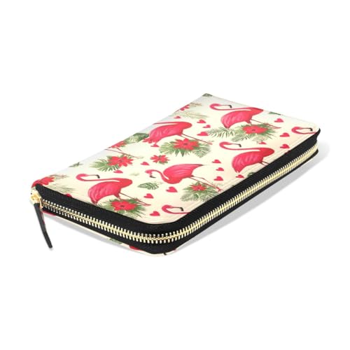 Long Wallets Leather Bifold Wallet for Women Christmas Flamingo with Zipper Credit Card Holder Large Capacity3