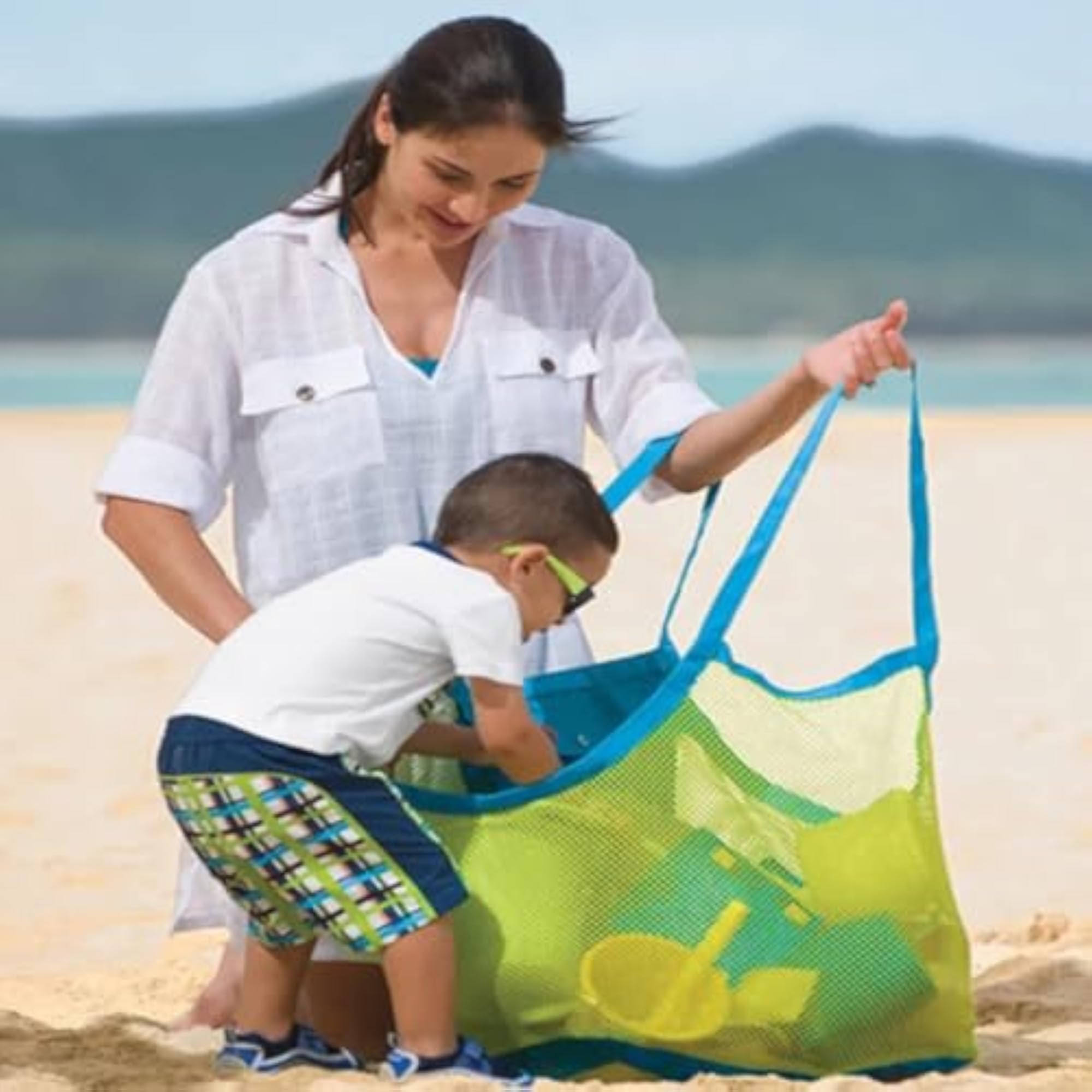 Children's Fast Beach Bag for Toys, Blue/Green