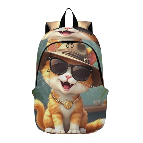 Pink Mens Cute Backpack for Women Cute Cat Hat Glasses Gifts for College Students