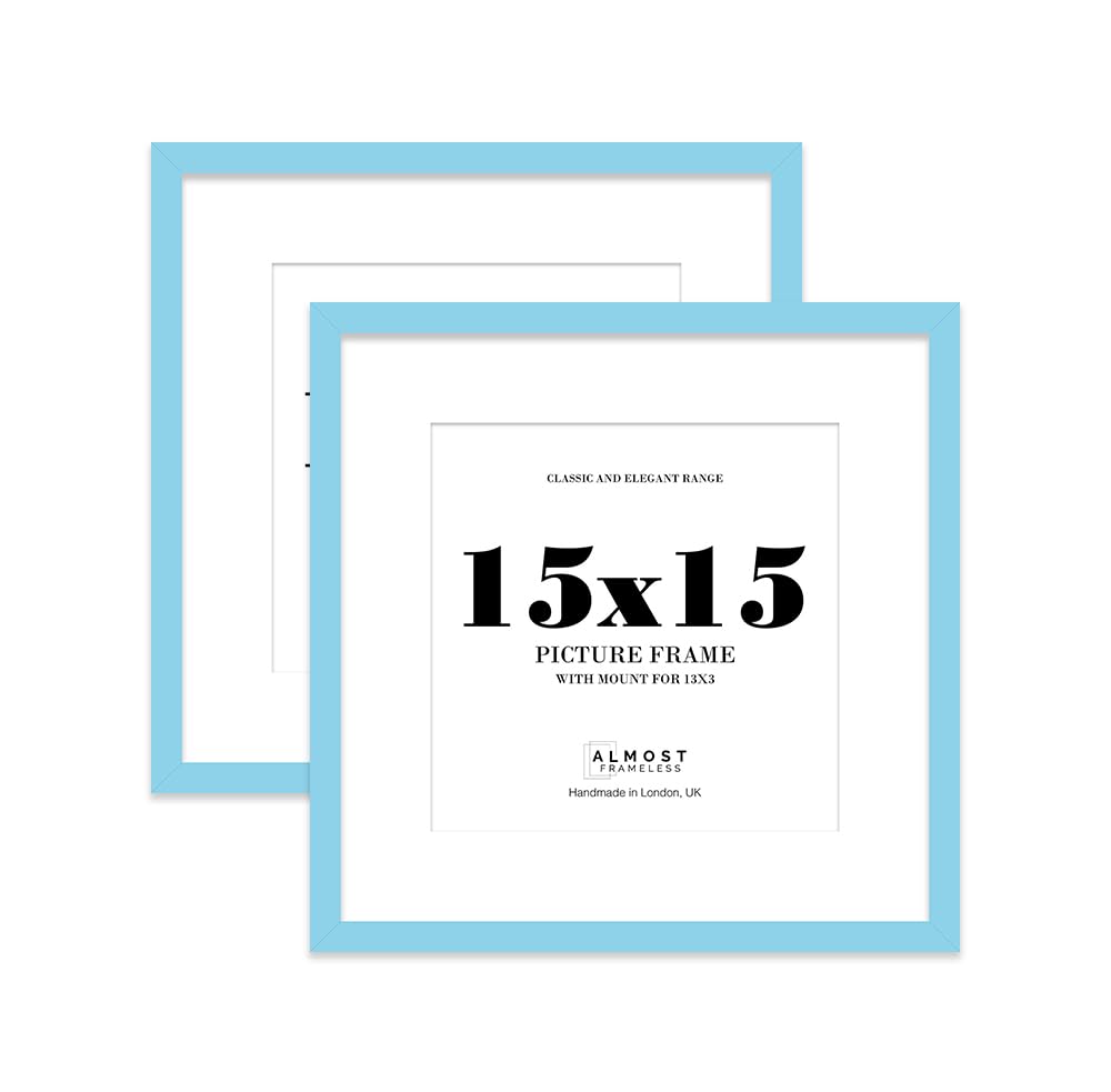 15x15 Light Blue Picture Frame with Mount for 13x13 Photos, Prints - Modern Square Wall Frame, Set of 2