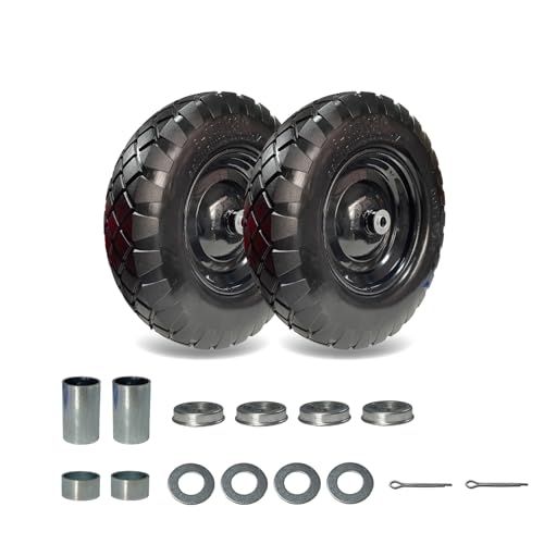 4.00-8 Solid Tire, 15" Heavy-Duty PU Wheelbarrow Replacement, Flat-Free Puncture Proof for Utility Carts & Garden Wagons, 5/8" Bushing, 2-Pack by Generic - Used condition - US$49.59