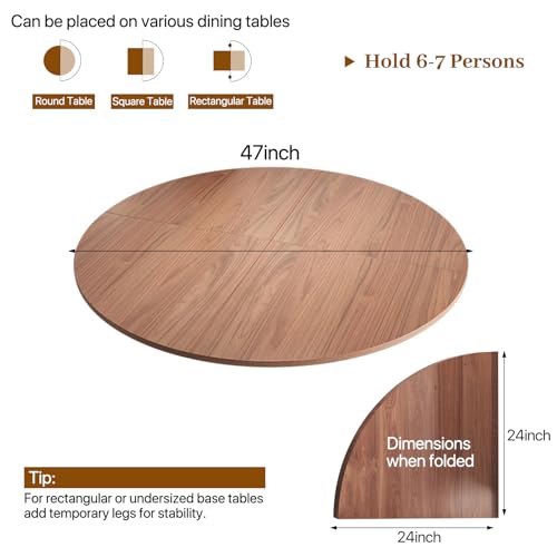 Wood Round Foldable Table Top Only Large Portable Tabletop for Desktop Transformation 47 51 55 59 63 71 inch 4-Fold Folding Round Table Top Extender Space Saving for Family Dinners(Light Walnut,47\")