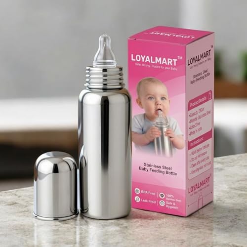 Image of Stainless Steel Baby Feeding Bottle Baby Feeder 250ml BPA Free No Plastic Contact Hygienic Safe Use Soft Silicone Nipple And Leak Resistant Infant Milk Bottle for Newborn & Babies (Silver, 250ml)