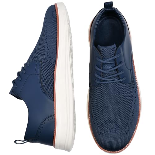 Men's Dress Sneakers Business Casual Dress Oxfords Walking Shoes Lightweight Comfortable Brogue Shoes Dark Blue 10.52