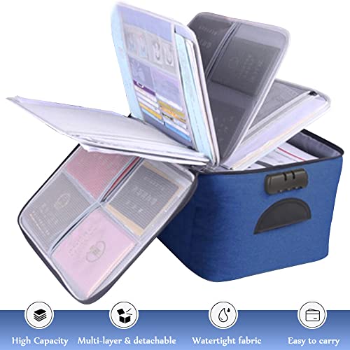 Image of Large File Organizer Bag with Lock(15 inchx11 inchx7.8 inch),Document Holder Bag with Removable Layers for Laptop,Files,Certificates,Cards,Money,Valuables,Oxford Storage Box for Travel Office Home (Royal Blue)
