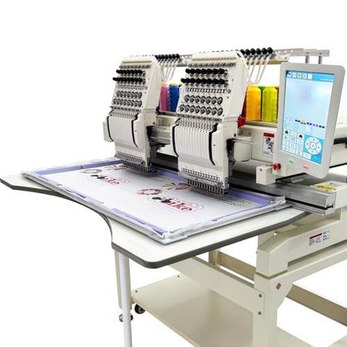 HayWHNKN Commercial Embroidery Machine 15.7"x19.6" Embroidery Area Automatic 15 Needle Embroidery Machine 2-Head Industrial Embroidery with 10" Touch Screen for Hat, Shirt Clothes Embroidering