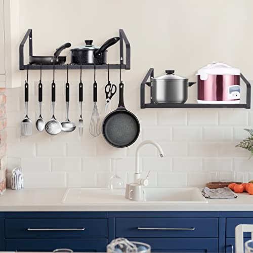 Giikin Hanging Pot Rack Set Of 2, Kitchen Wall Mounted Pot And Pan Hanger Rack Organizer, Wall Storage Shelves For Household Utensils And Cookware Holder With 16 S Hooks(Black) #TOP3