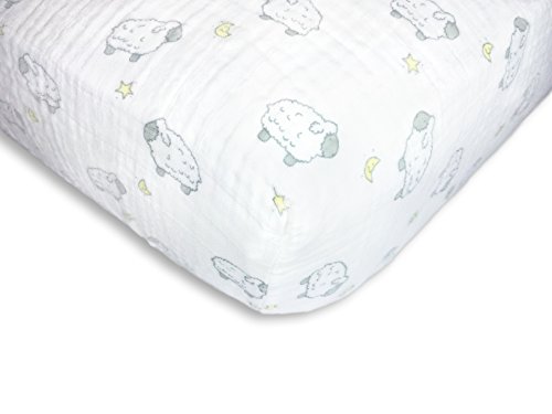 Image of SwaddleDesigns Softest Cotton Muslin Fitted Crib Sheet /Toddler Sheet for Baby Boy & Girl, Sterling Little Lambs