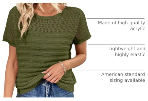 Image of SHEWIN Womens Sweaters Crew Neck Short Sleeve Shirts Summer Tops Knit Hollow Out T Shirts Sweater Blouses