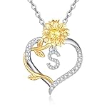 AENEAS Sunflower Initial Necklace Women Gold Plated Sterling Silver Letter Heart Pendant Jewelry Gift for Mom Wife Birthday Anniversary Christmas