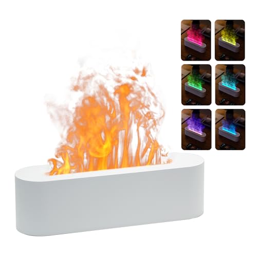 Essential Oil Air Diffuser Flame Colorful Water Vapor Fire Fireplace Humidifier for Aromatherapy Aroma Therapy Machine Room Bedroom,Flame Diffuser for Essential Oils,White