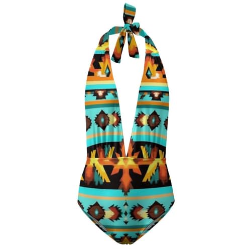 Women's One Piece Swimsuit Monokini Backless V Neck Swimdress Cheeky Beachwear2