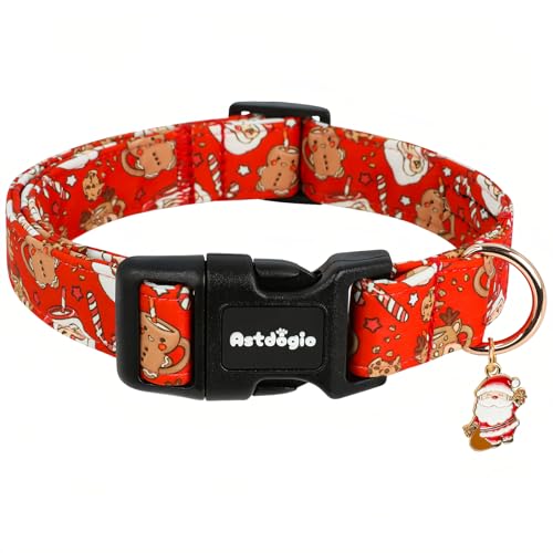 Astdogio Christmas Dog Collar for Extra Small Dogs, Adjustable Red Small Dog Collars with Santa、Gingerbread & Reindeer Pattern, Winter Dog Collar Cute Dog Christmas Collar Festive Collar for Dogs-XS
