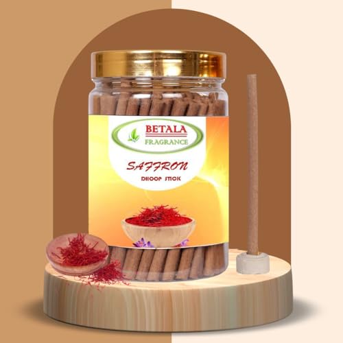 Image of Betala Fragrance Saffron (Kesar) Flavour Dhoop Sticks for Pooja, Pack of 200 g Dhup Stick with Holder