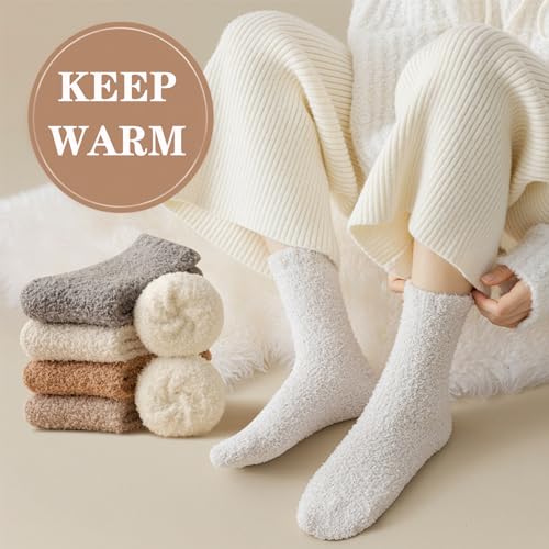 Image of Fuzzy Socks for Women with Grips Fluffy Slipper Sleep Socks Winter Warm Plush Sock Soft Hospital Socks