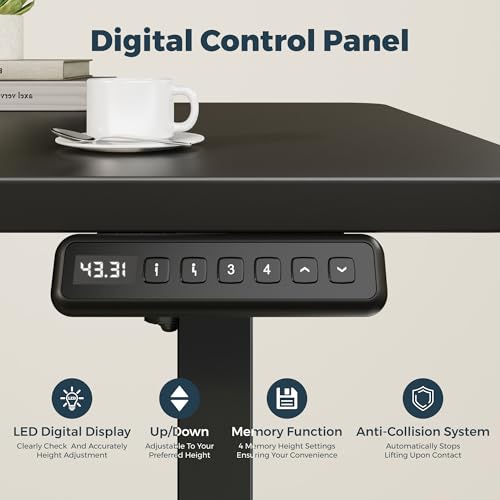 Image of One-Piece Standing Desk 40 x 24 Inches, Small Adjustable Height Desk for Small Space Electric Sit Stand Desks Home Office Computer Workstation, Black
