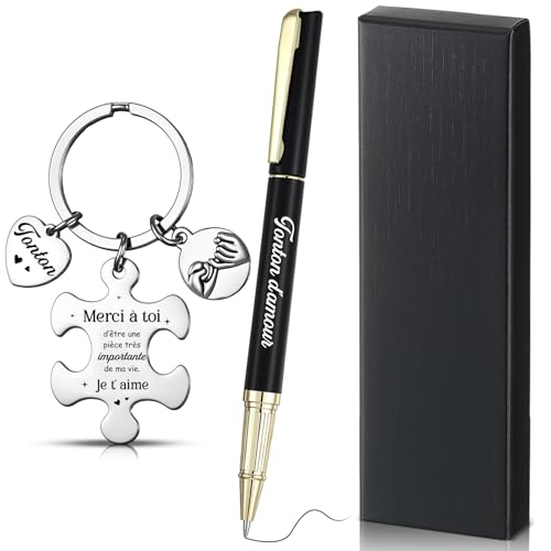 Tenare 3 Cadeaux de Tonton Anniversaire 1 Porte-Clés 1 Stylo 1 Coffret Cadeau Fête des Pères pour Homme de Noël Original Personnalisé Cadeau Annonce...