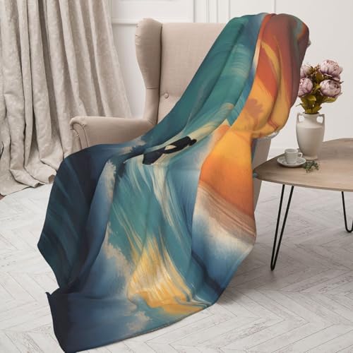 Couverture douce de surf 152x127 cm imprimé mer et coucher de soleil pour lit