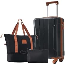 20 Modern Design 3 Piece Caryy-on Luggage Set with Spinner Wheels Lightweight Carry On Luggage Suitcase Trolley Case TSA-approved Carry-on Luggage Black Brown