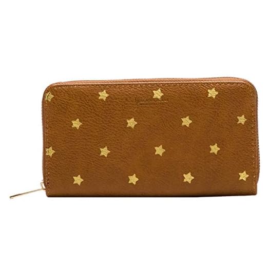 Stradivarius 3705-1-440 - Cartera para mujer mujer Dorado Brown/Gold Stars Medium